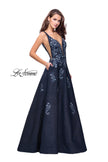 Picture of: Denim A-line Ball Gown with Floral Embellishments in Dark Wash, Style: 26265, Detail Picture 2