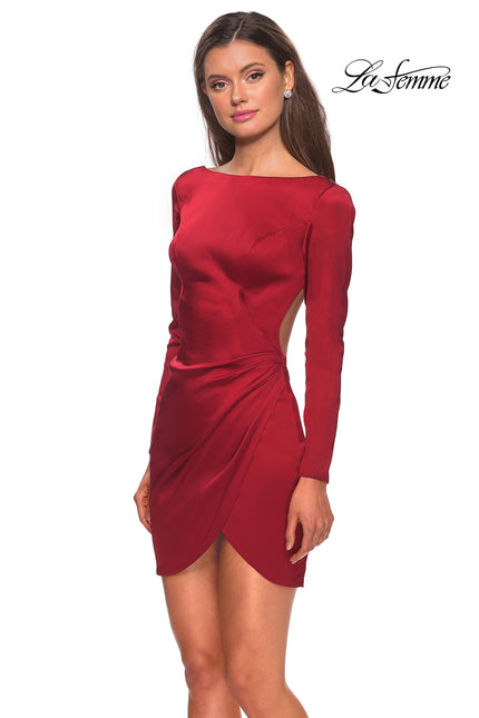 Picture of: Long Sleeve Dress with Wrap Skirt and Open Back in Deep Red, Style: 28192, Main Picture