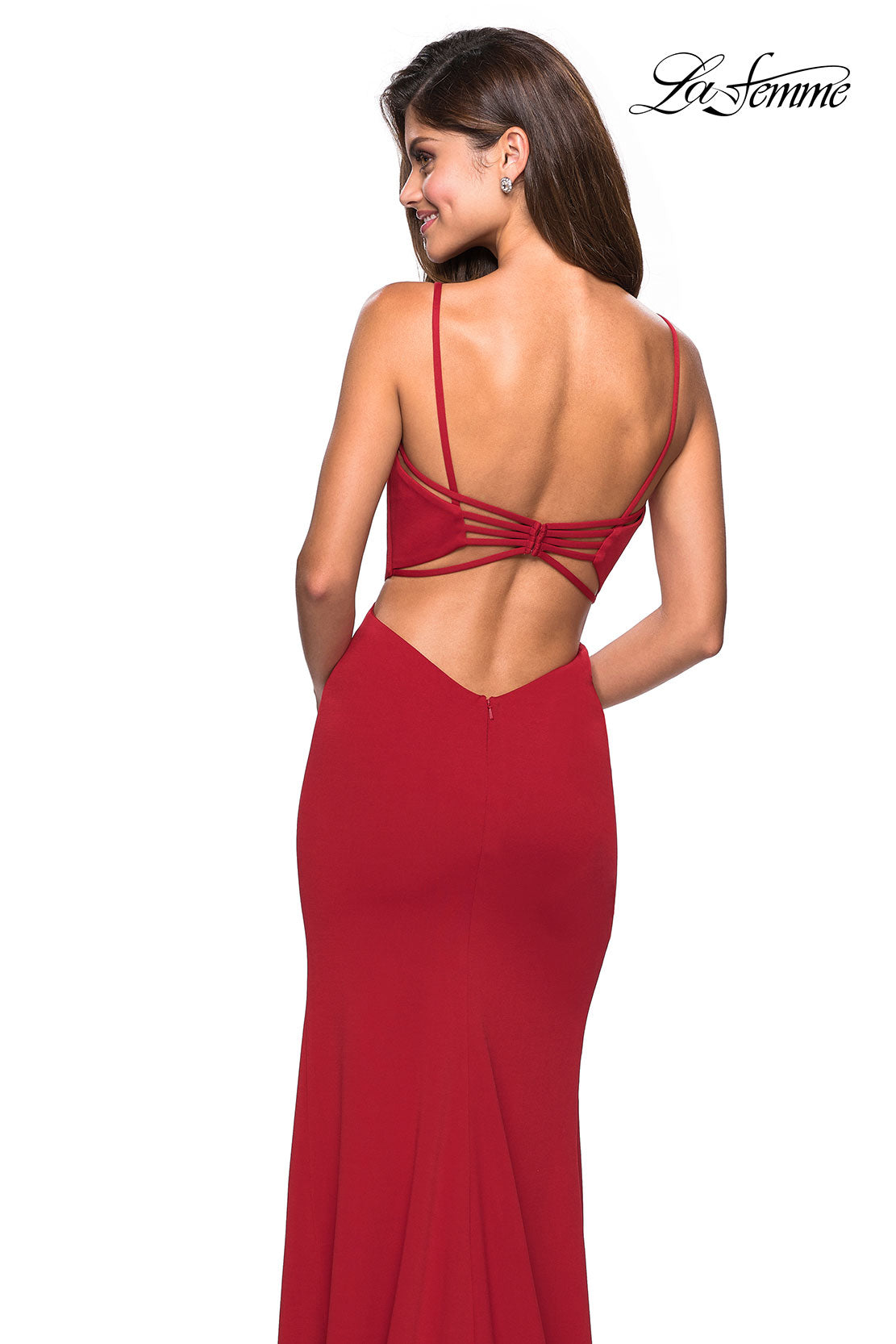 Picture of: Form Fitting Long Dress with Cut Outs and Strappy Back in Deep Red, Style: 27516, Main Picture