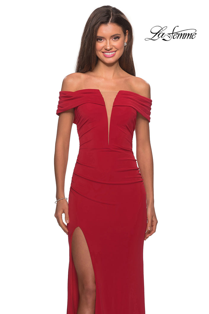 Picture of: Long Off The Shoulder Prom Dress with Deep V-Neck in Deep Red, Style: 28132, Main Picture