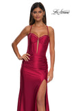 Picture of: Unique Stretch Satin Gown with Corset Bodice and Open Back in Deep Red, Style: 32683, Detail Picture 8