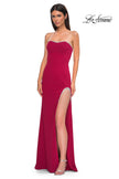 Picture of: Strapless Jersey Dress with Rhinestone Neckline and Slit Detail in Deep Red, Style 32825, Detail Picture 9