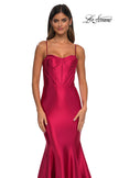 Picture of: Chic Stretch Satin Gown with Corset Top and Flare Skirt in Deep Red, Style: 32555, Detail Picture 11