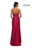 Picture of: Strapless Stretch Satin Dress with Sheer Corset Back in Deep Red, Style: 32649, Detail Picture 12