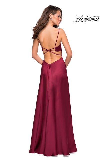 Picture of: Satin Formal Prom Gown with Scoop Neck and Pockets in Deep Red, Style: 26977, Back Picture