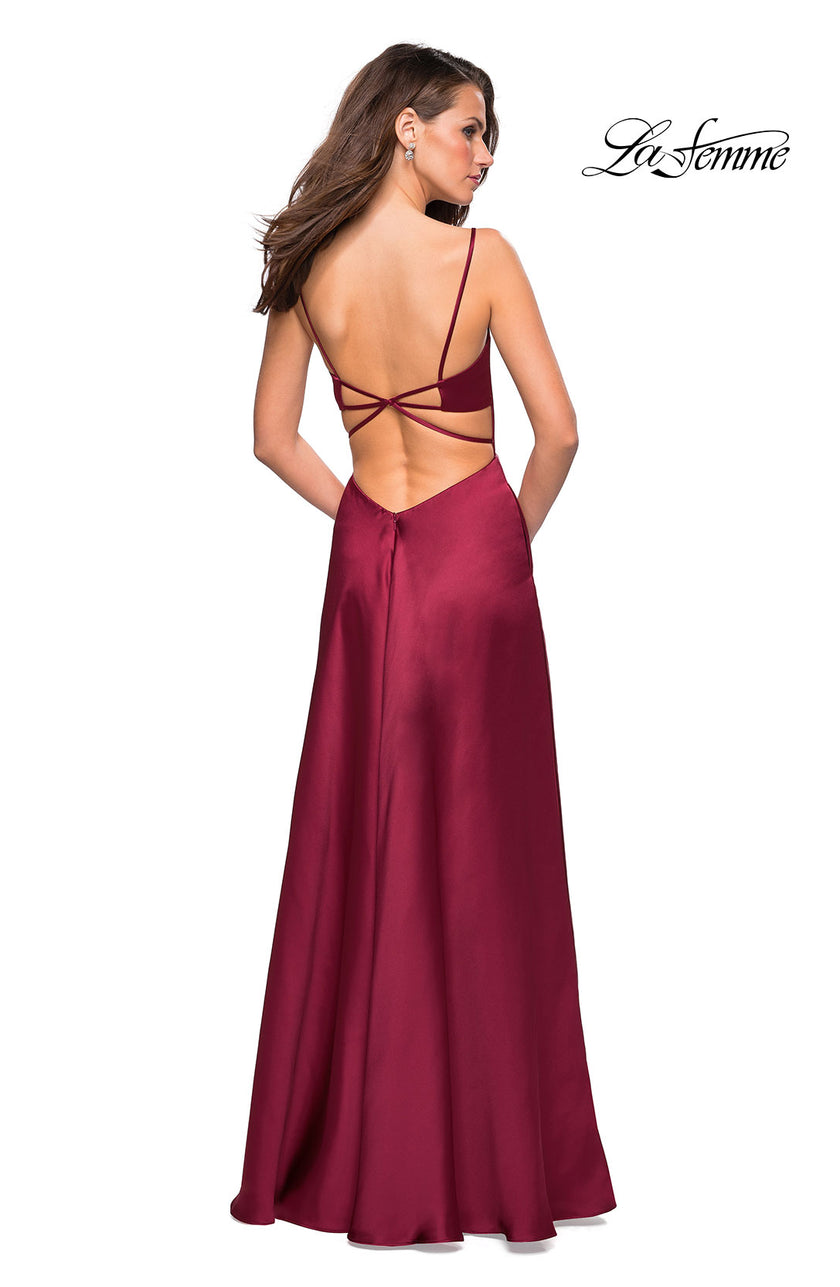 Picture of: Satin Formal Prom Gown with Scoop Neck and Pockets in Deep Red, Style: 26977, Back Picture