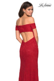 Picture of: Off The Shoulder Long Stretch Lace Prom Dress in Deep Red, Style: 26998, Back Picture