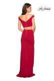 Picture of: Faux Two Piece Long Off the Shoulder Prom Dress in Deep Red, Style: 27496, Back Picture