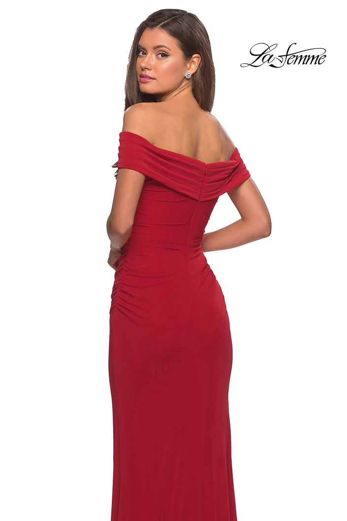Picture of: Long Off The Shoulder Prom Dress with Deep V-Neck in Deep Red, Style: 28132, Back Picture