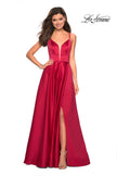 Picture of: Long Satin Formal Gown with Leg Slit and Strappy Back in Deep Red, Style: 26994, Detail Picture 2