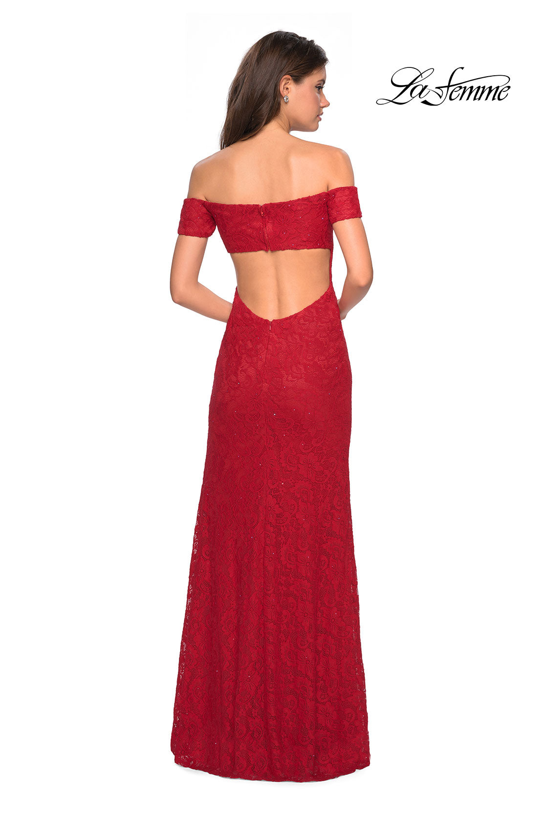 Picture of: Off The Shoulder Long Stretch Lace Prom Dress in Deep Red, Style: 26998, Detail Picture 2