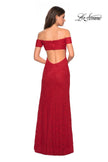 Picture of: Off The Shoulder Long Stretch Lace Prom Dress in Deep Red, Style: 26998, Detail Picture 2