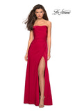 Picture of: Strapless Jersey Prom Dress with Ruching and Slit in Deep Red, Style: 26794, Detail Picture 6