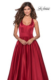 Picture of: Satin Ball Gown with Criss Cross Back and Pockets in Deep Red, Style: 28281, Detail Picture 6