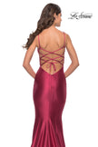 Picture of: Liquid Jersey Mermaid Gown with Lace Up Back in Deep Red, Style: 31295, Detail Picture 6