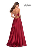 Picture of: V-Neck Satin Prom Dress with Lace Up Back in Deep Red, Style: 28628, Detail Picture 7