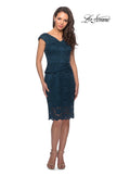 Picture of: Peplum Knee Length Lace Dress with Cap Sleeves in Deep Teal, Style: 25529, Main Picture