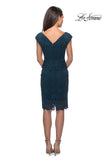 Picture of: Peplum Knee Length Lace Dress with Cap Sleeves in Deep Teal, Style: 25529, Back Picture
