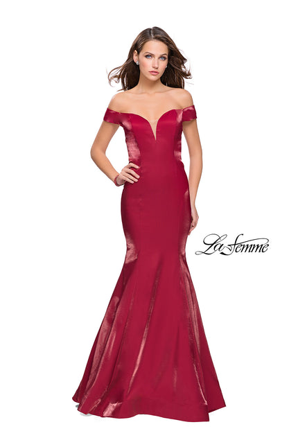 Picture of: Off the Shoulder Satin Prom Dress with Strappy Back in Deep Red, Style: 25764, Main Picture