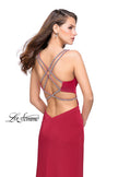 Picture of: Long Jersey Prom Dress with Metallic Beading and Slit in Deep Red, Style: 25623, Back Picture