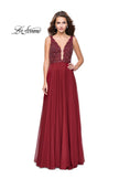 Picture of: A-Line Prom Gown with Chiffon Skirt and Beaded Bodice in Deep Red, Style: 26053, Detail Picture 1