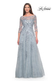 Picture of: A-Line Lace and Beaded Mother of the Bride Gown in Dusty Blue, Style: 31795, Main Picture