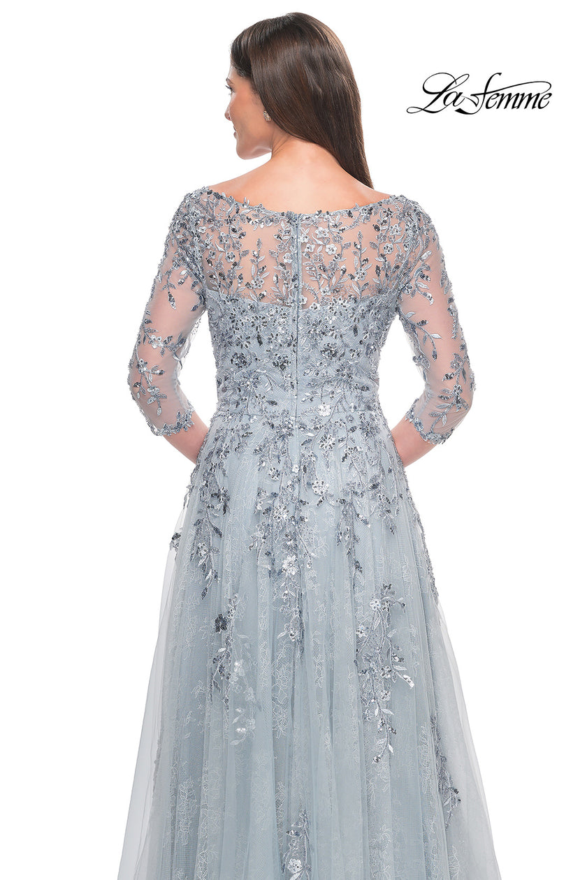 Picture of: A-Line Lace and Beaded Mother of the Bride Gown in Dusty Blue, Style: 31795, Detail Picture 2
