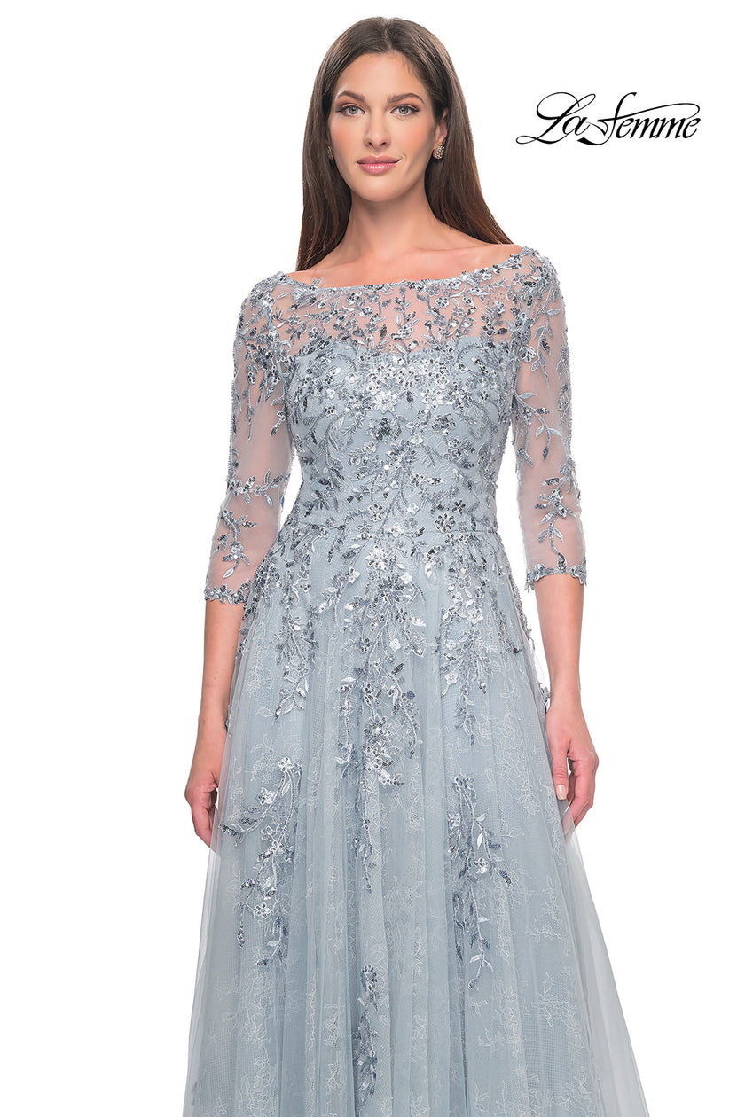 Picture of: A-Line Lace and Beaded Mother of the Bride Gown in Dusty Blue, Style: 31795, Detail Picture 3
