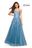 Picture of: Lace Accented Strapless Ball Gown with Pockets in Dusty Blue, Style: 27330, Detail Picture 1