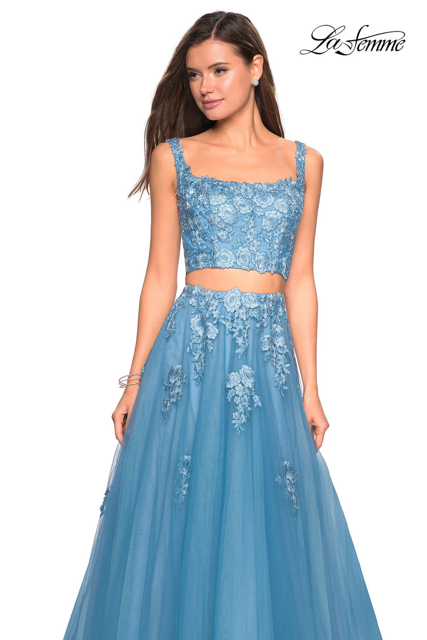 Picture of: Two Piece Floor Length Prom Dress with Lace Detail in Dusty Blue, Style: 27489, Detail Picture 7