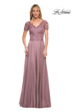 Picture of: Long Chiffon Dress with Lace Bodice and Pockets in Dusty Lilac, Style: 27098, Main Picture
