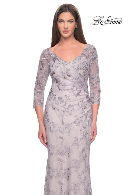 Picture of: Pastel Lace Mother of the Bride Gown with Three Quarter Sleeves in Dusty Lilac, Style: 31684, Main Picture