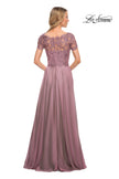 Picture of: Long Chiffon Dress with Lace Bodice and Pockets in Dusty Lilac, Style: 27098, Back Picture