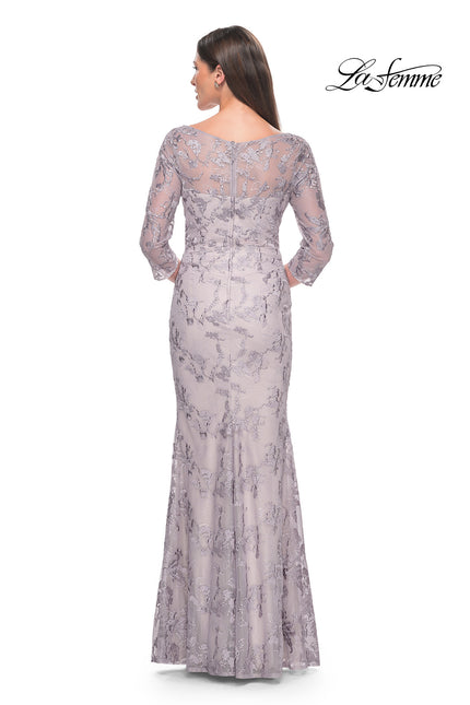 Picture of: Pastel Lace Mother of the Bride Gown with Three Quarter Sleeves in Dusty Lilac, Style: 31684, Back Picture