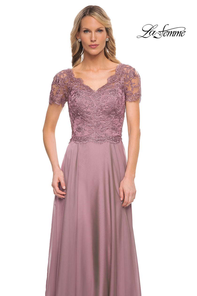Picture of: Long Chiffon Dress with Lace Bodice and Pockets in Dusty Lilac, Style: 27098, Detail Picture 5