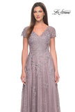 Picture of: A-Line Dress with Lace Applique and Sheer Short Sleeves in Dusty Lilac, Style: 30168, Detail Picture 5