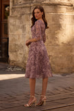 Picture of: Tea Length Embroidered Dress with Sheer Sleeves, Style: 27971, Back Picture