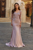 Picture of: Floral Embroidered V-Neck Evening Gown in Dusty Mauve, Style: 33335, Main Picture