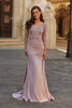 Picture of: Floral Embroidered V-Neck Evening Gown in Dusty Mauve, Style: 33335, Main Picture