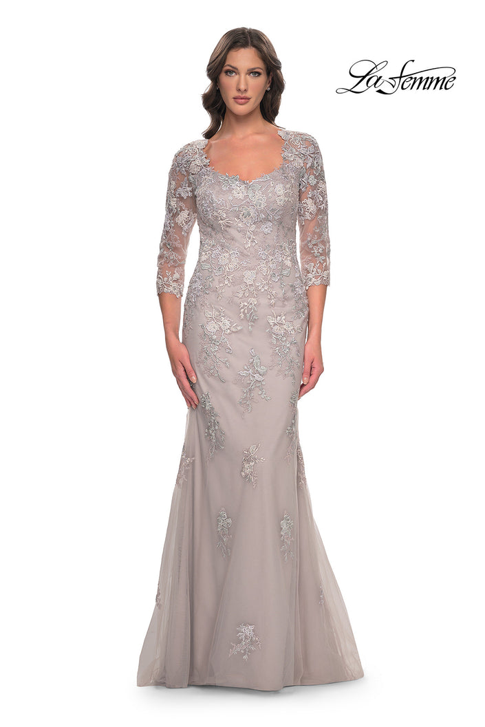 Picture of: Mermaid Tulle and Lace Dress with Illusion Sleeves in Dusty Mauve, Style: 30200, Main Picture