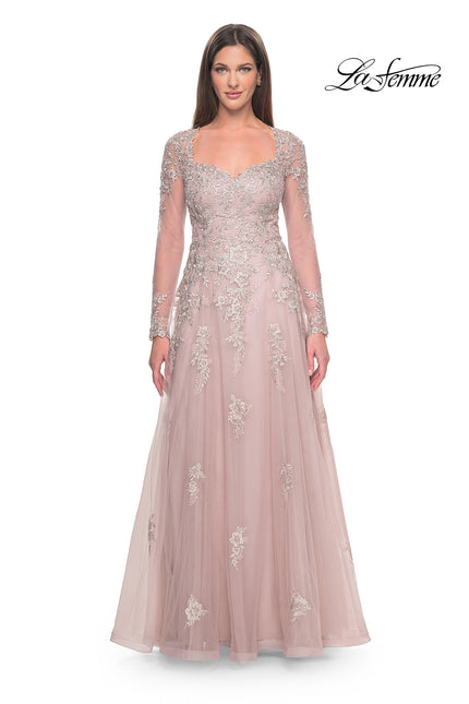 Picture of: Beautiful A-line Tulle and Lace Long Sleeve Gown in Dusty Mauve, Style: 31937, Main Picture