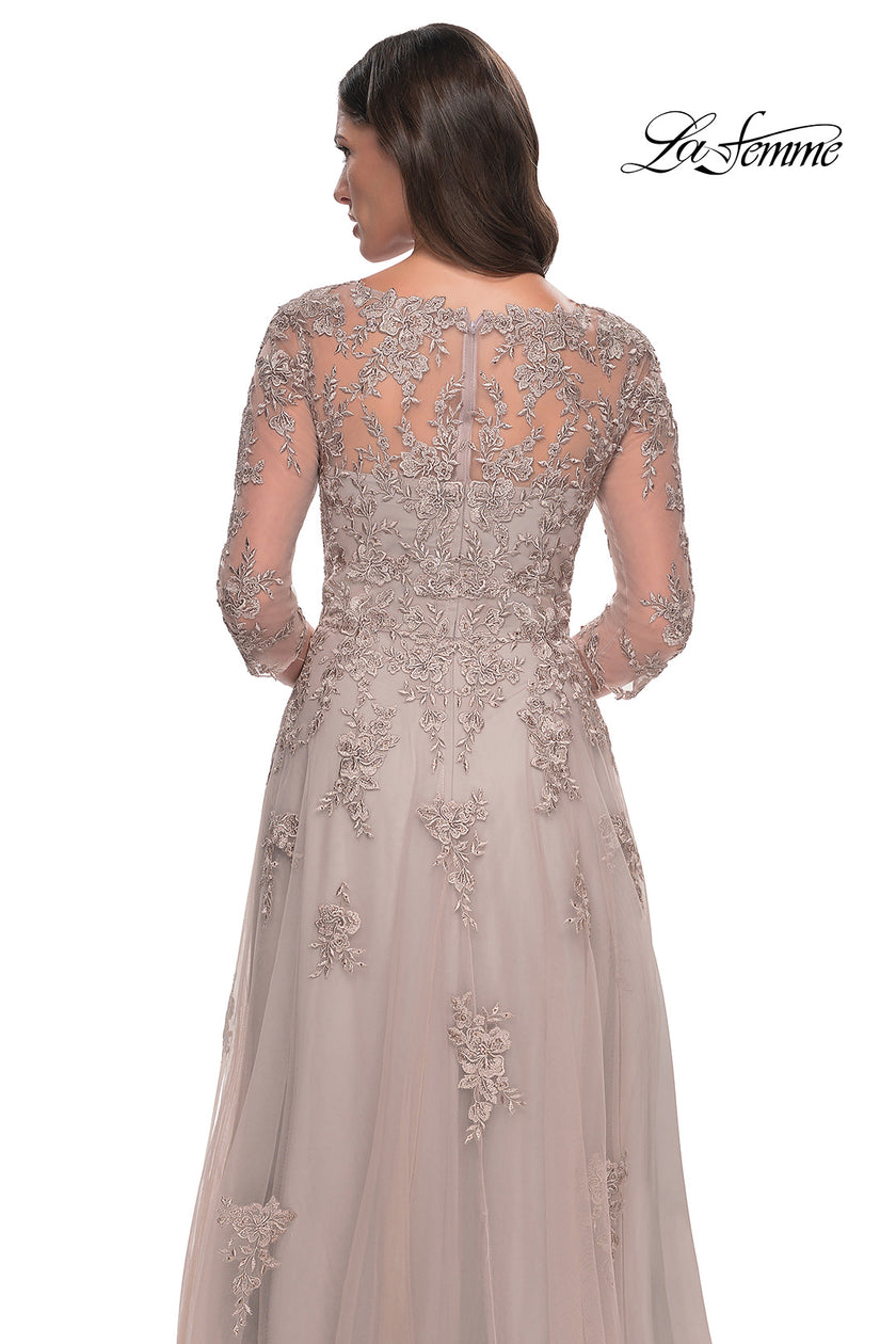 Picture of: Tulle and Lace A-Line Dress with V Neckline in Dusty Mauve, Style: 30398, Detail Picture 9