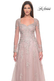Picture of: Beautiful A-line Tulle and Lace Long Sleeve Gown in Dusty Mauve, Style: 31937, Detail Picture 1