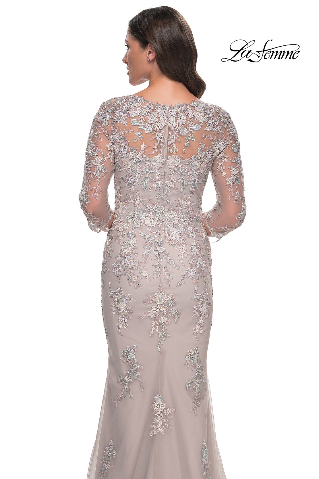Picture of: Mermaid Tulle and Lace Dress with Illusion Sleeves in Dusty Mauve, Style: 30200, Detail Picture 2