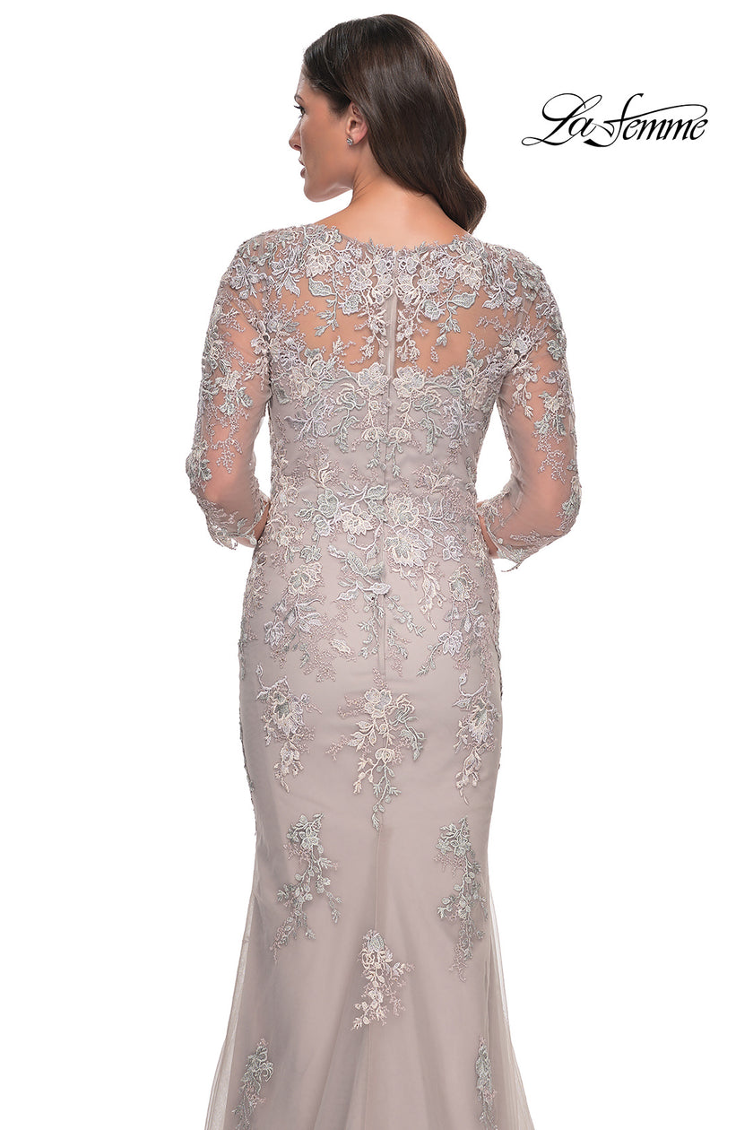 Picture of: Mermaid Tulle and Lace Dress with Illusion Sleeves in Dusty Mauve, Style: 30200, Detail Picture 2