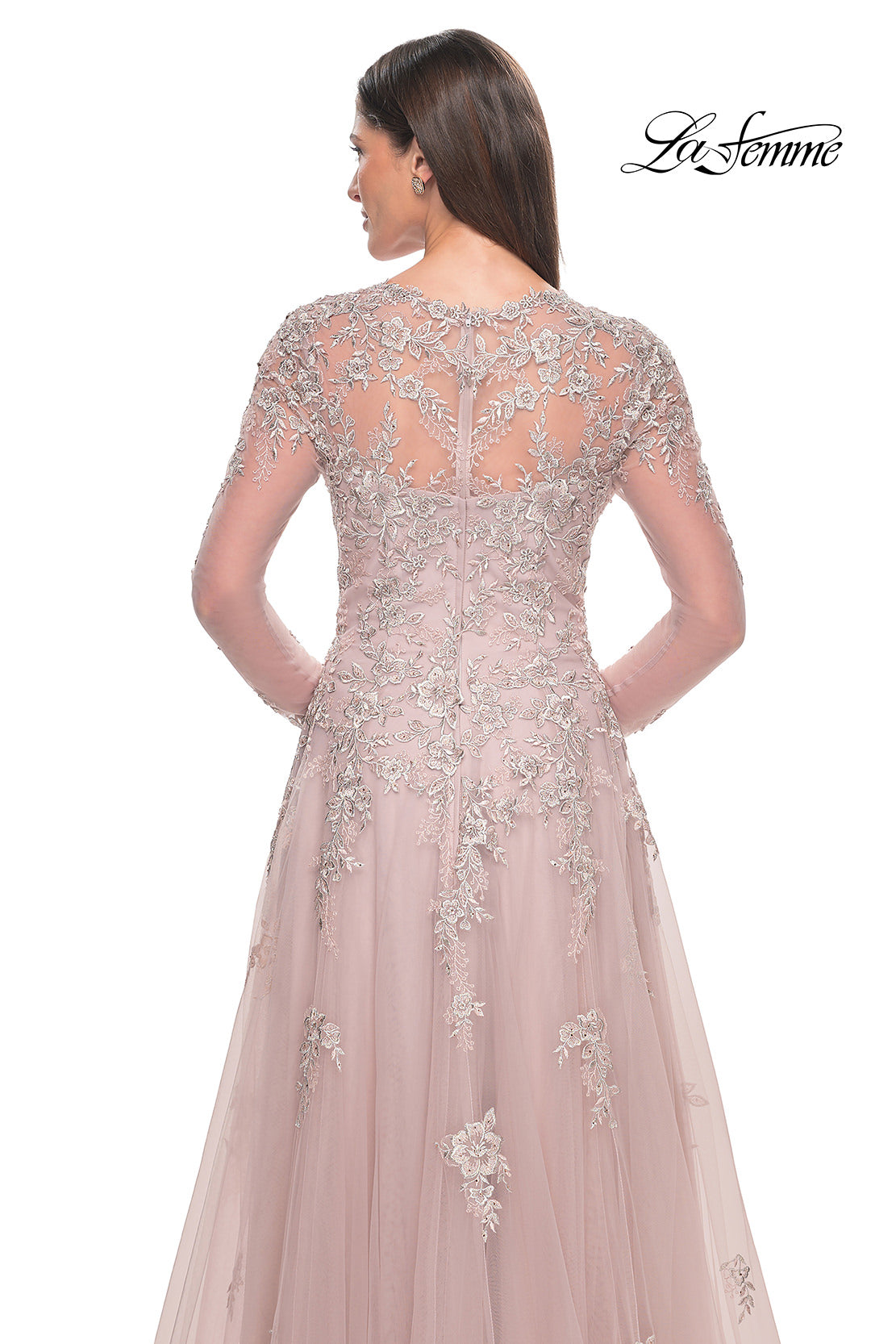 Picture of: Beautiful A-line Tulle and Lace Long Sleeve Gown in Dusty Mauve, Style: 31937, Detail Picture 2