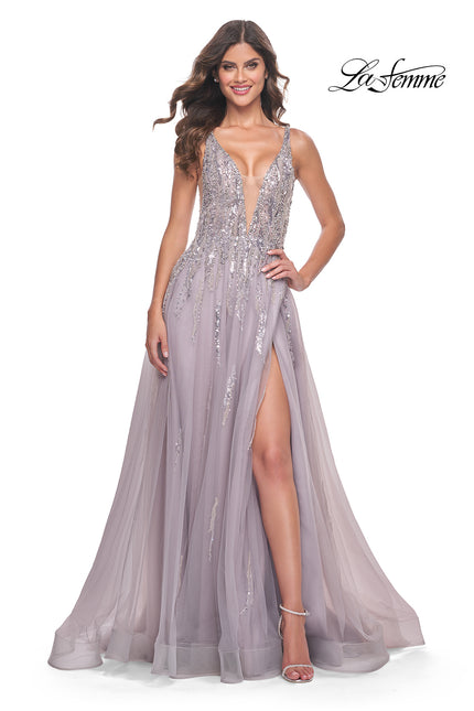 Picture of: A-Line Rhinestone and Beaded Embellished Prom Dress in Dusty Mauve, Style: 31995, Main Picture