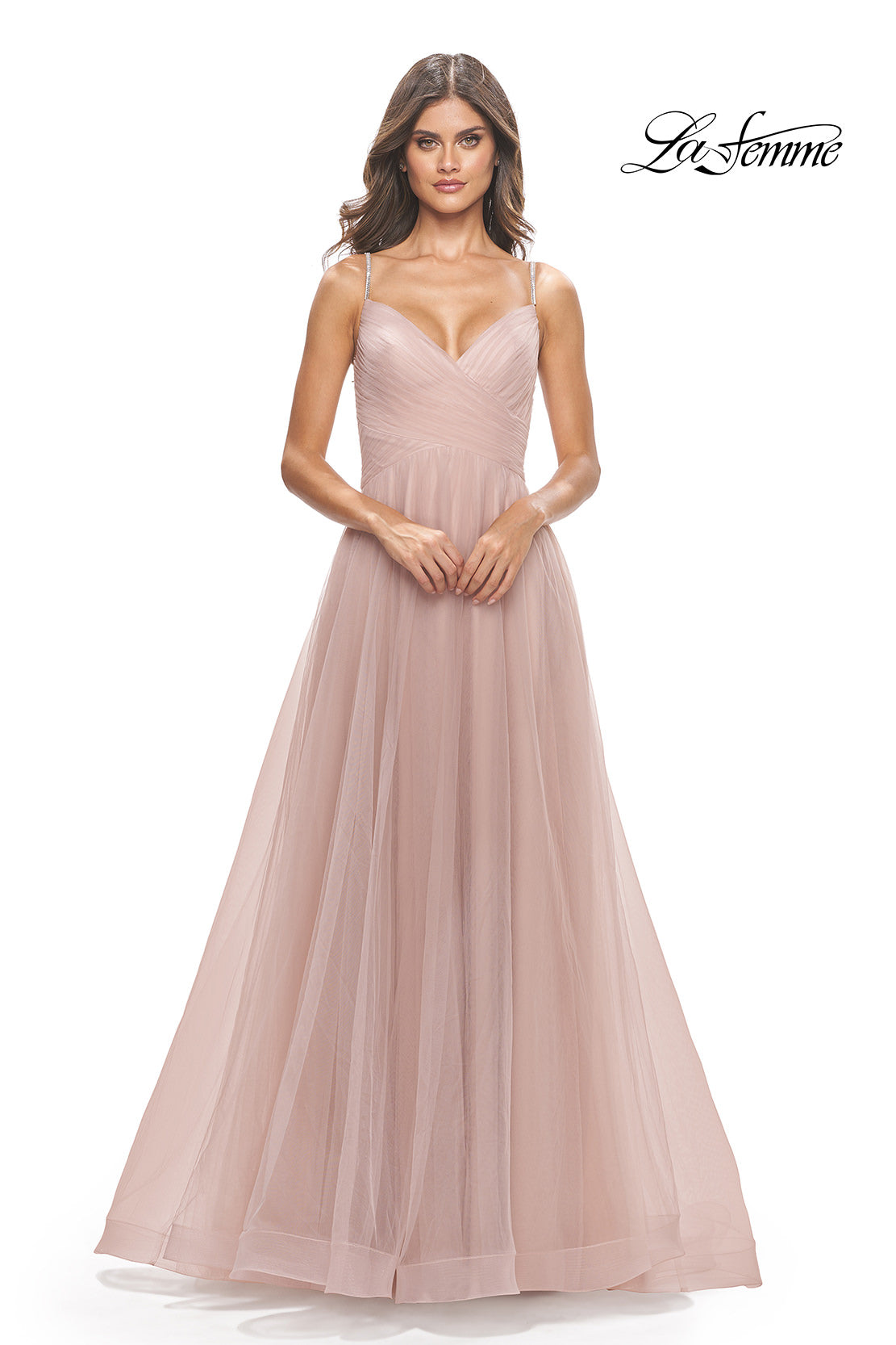 Picture of: Tulle A-Line Prom Dress with Rhinestone Straps in Dusty Mauve, Style: 31204, Detail Picture 8