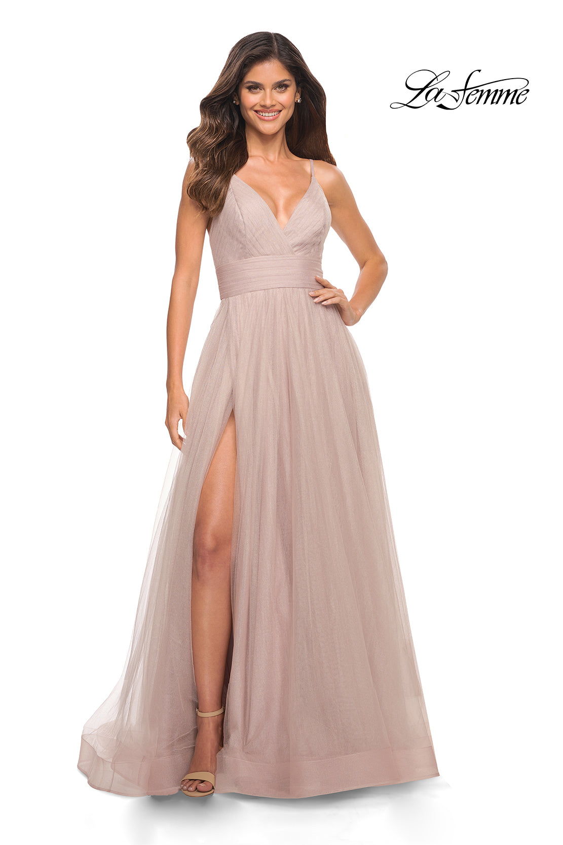 Picture of: A-line Tulle Gown with V Neckline and Pockets in Dusty Mauve, Detail Picture 14