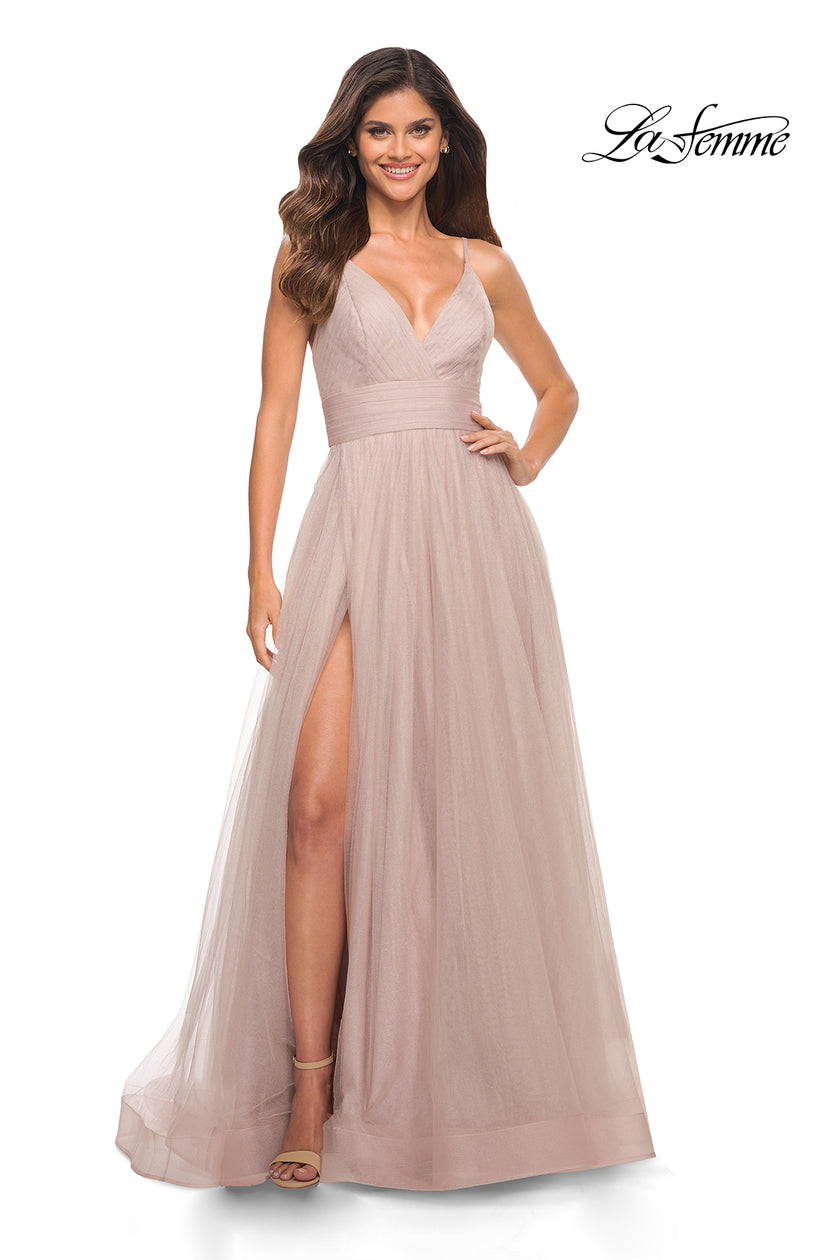 Picture of: A-line Tulle Gown with V Neckline and Pockets in Dusty Mauve, Detail Picture 14